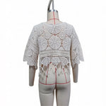 Half Sleeve Hollow Out Solid Crochet Knitted Tunic Beach Cover Up Cover-ups Beach Dress Beach Wear Beachwear Female Women V8401
