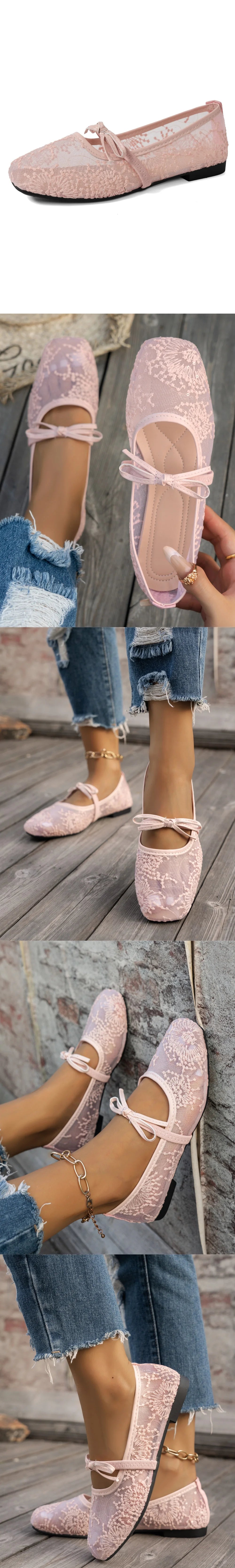 BigSize 43 Breathable White Lace Mary Jane Flats Women Comfy Walk Square Toe Casual Office Lady Ballet Flats Shoes Daily Wear