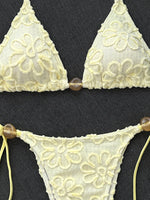 Sexy Yellow 3D Flower Micro Bikini 2026 Women Hole Out Stone Strap Push Up Bra Thong Swimsuit Holiday Bathing Suit Swimwear