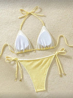 High Cut Leg Two-Pieces Bikini Set Bather Bathing Suit Swim Wrinkled Crinkled Halter Bikini Women Swimwear Female Swimsuit M125