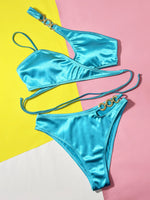 Solid Color High Waist Swimsuit for Women 2026 2-Piece Bikini Sexy Cross V-neck Suspender Backless Bathing Suit Beach Swimwear