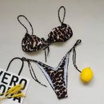 New Women's Sexy Swimsuit Loop Strap Bikini Set Double Face Plain Swimwear Lace Up Beach Clothes Swimming Pool Party Essential