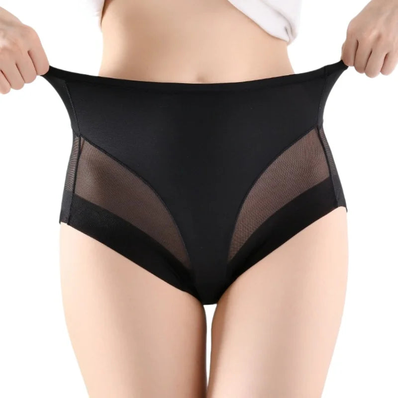 2Pcs/Set Women High Rise Briefs Panties Tummy Control Underwear Hip Shaping Sheer Mesh Panel Shapewear Sexy Lingerie S-3XL