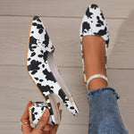 Zoki Fashion Leopard Print Thick Heel Sandals Women Back Strap High Heels Sandals Woman Plus Size 42 Pointed Toe Slingbacks