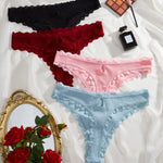 1pcs Plus Size Women's Mid-Waist Thong Panty Cute Girl Style Seamless Bowknot Lace Panties Trim Lightweight Breathable Underwear