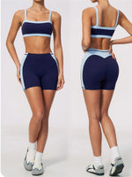 Summer Color Blocking Yoga Suit Women Shockproof Slim Sports Bra High Waist Hip Lift Shorts Gym Running Fitness Sets Tracksuit