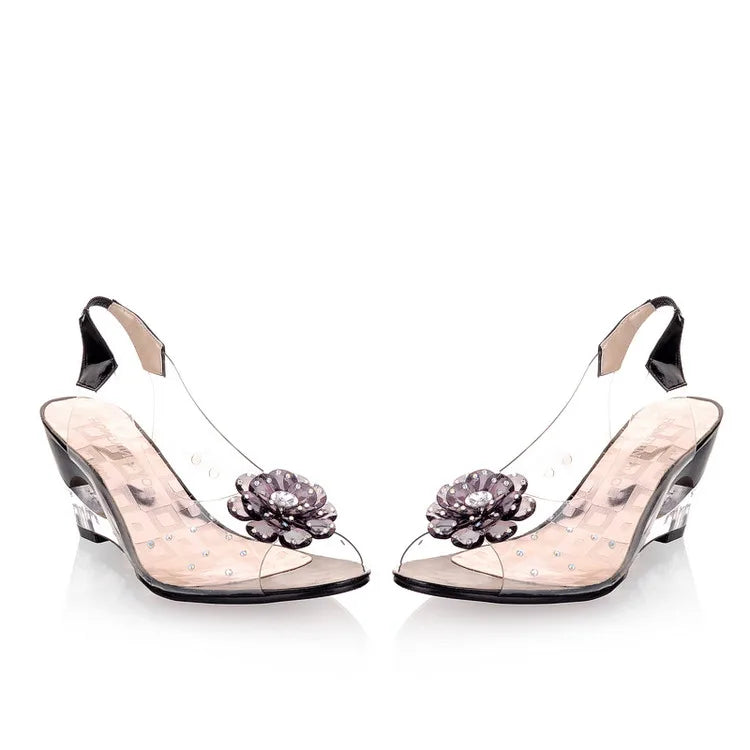 NASBAVI New Fashion Flower Transparent Sandals Wedge Women Shoes Large Size Sandals Women Size 34-43