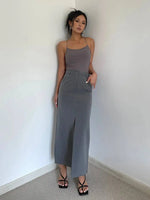 WOMENGAGA Retro High Waist Half Skirt Girl Bifurcate Slim A-LINE Gray Skirts Fashion American Spicy Girls 2023 New 5P2F