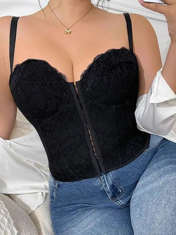 New Plus Size Sexy Push-Up Versatile Bra Lace Fishbone Bralette Camisole Backless Deep V Suspenders Sleeveless Elegant Vest FGDY