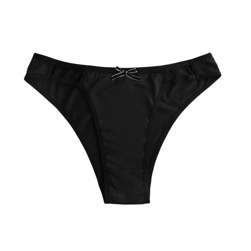 Sexy Fashion Women's Mid-Waist Triangle Panties Bowknot Lingerie Underpants Thin Breathable Briefs Soft Comfortable Underwear
