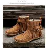 Vintage Women Boots Suede Ankle Boots Fringe Women Shoes Winter Boots Women Side Zipper Casual Shoes Ladies Snow Boot