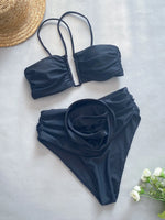 Sexy 3D Flower Wrinkled Female Swimsuit High Waist Bikini Women Swimwear Two-pieces Bikini set Bather Bathing Suit Swim Y4939