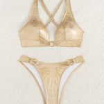 Shiny Pink Gradient Bikini Set 2026 Women Sexy Metal Circle Push Up Bra High Waist Swimsuit Beach Holiday Bathing Suit Swimwear