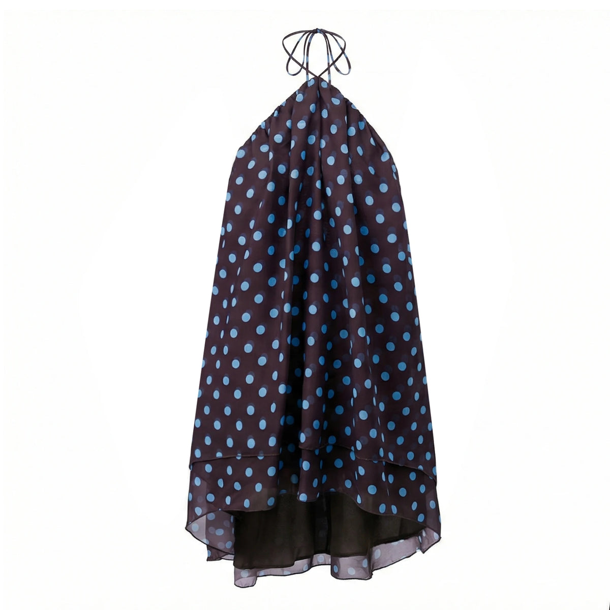 Women Summer Fashion Mini Dress Halter Neck Sleeveless Dot Print Backless High Low Hem Flowy Dresses