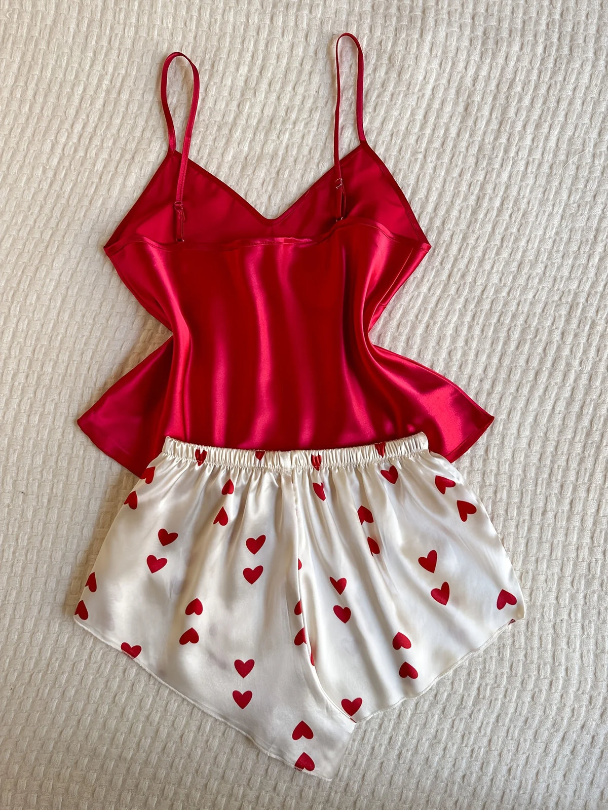 New Summer Women's V Neck Pajama Set Fashion Solid Halter Top with Heart Printed Shorts 2 Piece Sleepwear Comfortable Home Wear