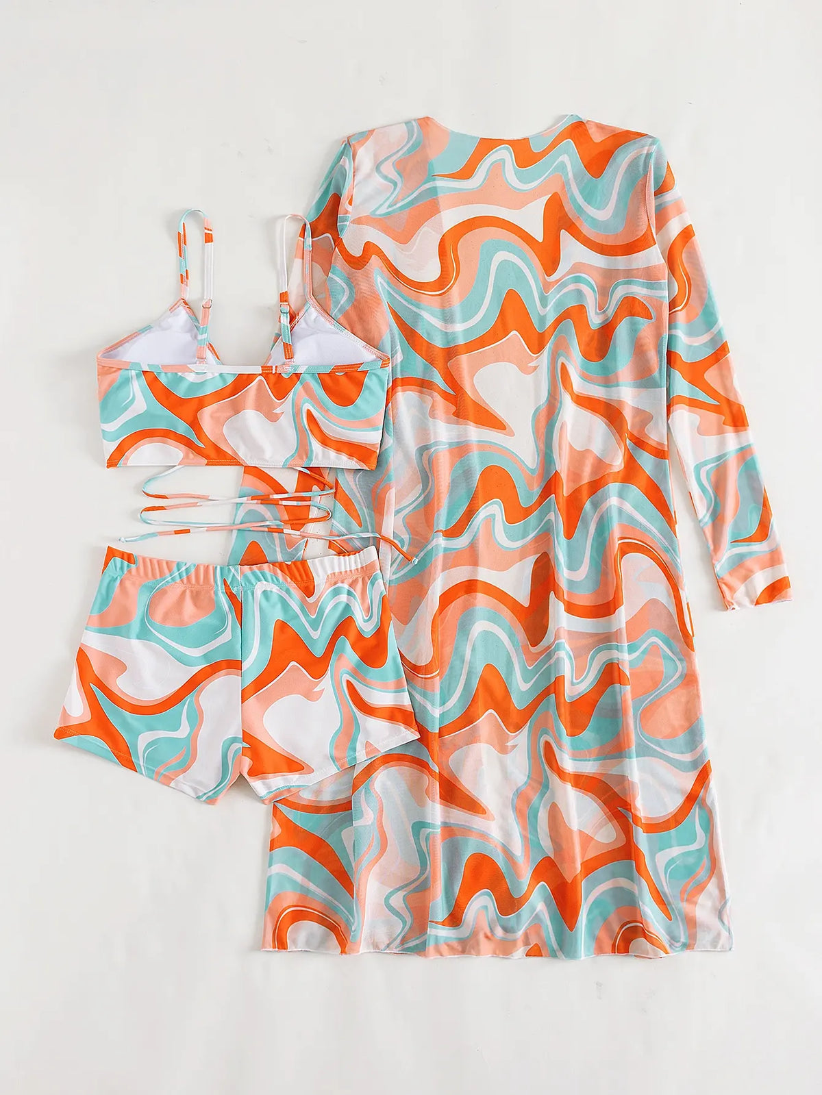 3 Pieces Sexy Print Bikini 2026 Women High Waist Swimsuit & Kimono Swimwear Female Lady Bathing Suit Swimming Summer Beachwear