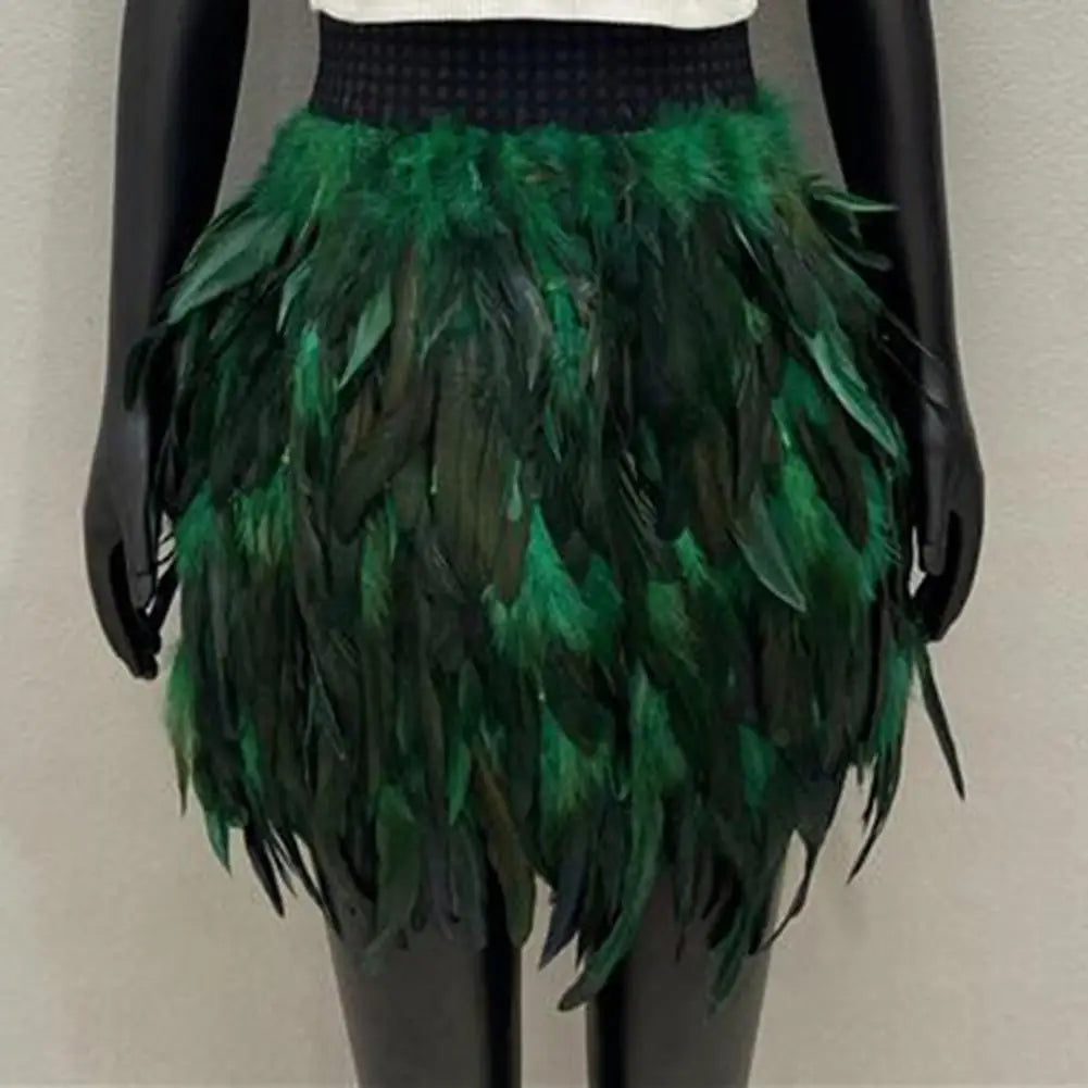 Festival Faux Feather Skirt Punk Gothic Style Hand-Stitched Design Stage Performance Punk Gothic Mini Short Skirt