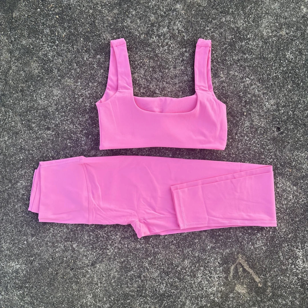 Solid Color Soft Women Gym Yoga Set Sexy Back Hollow Out Gym Bra+High Waist Sport Yoga Leggings 2pc Tight Sportwear Workout Wear