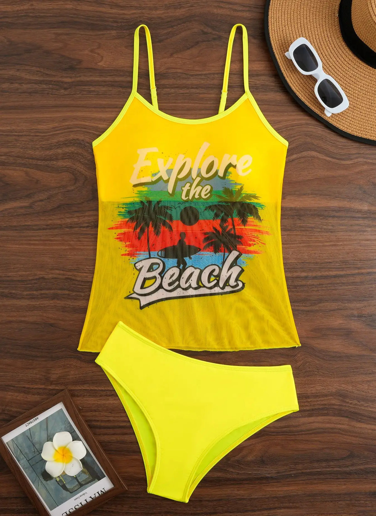 Summer Swimwear for Women Tankini Sets Swimsuit Vintage Padded Mesh Bathing Suit Print Beachwear Female Women's Swim Wear 2025