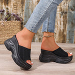 Peep Toe Wedge Heel Slippers Women Breathable Knitted Chunky Platform Sandals Woman Plus Size 43 Thick Sole Summer Sandals 2026
