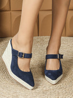 2025 Women's Sandals Spring Pointed Toe Wedge Heel Shoes Thick Soled High Heel Hollow Women's Shoes Straw Hemp