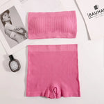 Women Seamless Bra Set Ribbed Sports Shorts Sexy Strapless Lingerie Set Nonwire Bralette Female Bandeau Underwear Set