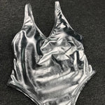 Shiny PU Faux Leather Women Swimwear One Piece Swimsuit Female Monokini High Cut Bikini Set Bathing Suit Swim Beachwear Bodysuit