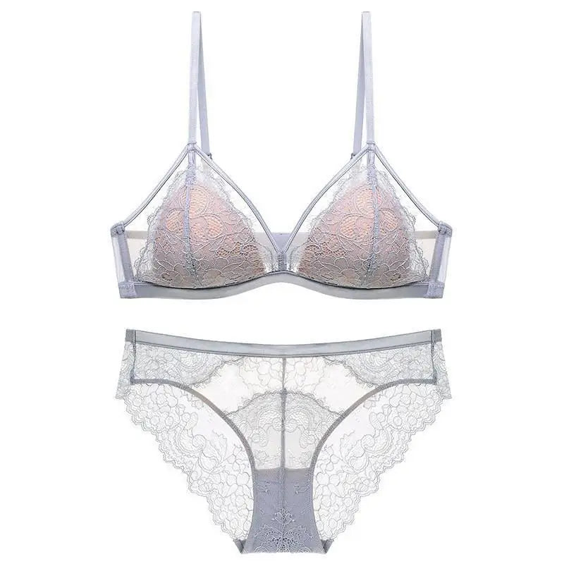 Sexy Lace Mesh Wireless Bra SetBra Soft Triangle Cup Bralette Panties Set Thin Lined Transparent Set Underwear Women Lingerie