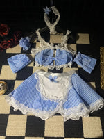 Women Maid Costume Outfit Black White Ruffle Sleeveless Suspender Dress with Apron for Halloween Cosplay Themed Party Role Play
