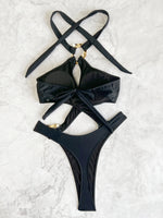 Shiny Blue Snakeskin Print One Piece Swimsuit Women 2026 Sexy Hollow Out Backless Metal Cross Bathing Suit Swimwear Monokini