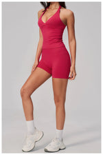 New Seamless Yoga Thread Set Women Hanging Neck V Neck Slim Sports Tank Top Hip Lifting Abdominal Tightening Shorts Fitness Suit