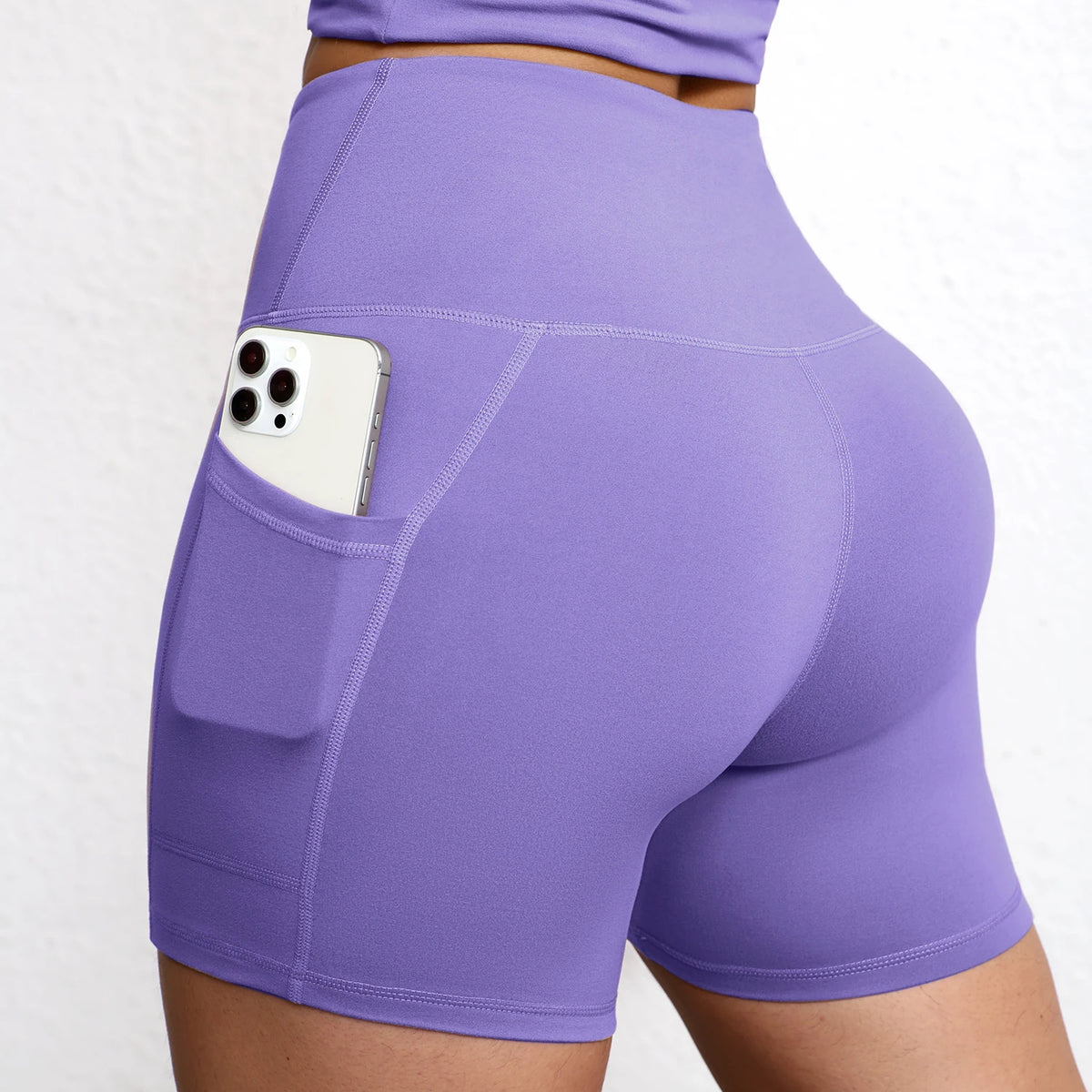 Solid Pocket Shorts Women Fitness Sports Short High Waist Yoga Short Cycling Comprehensive Training Jog Squat Proof