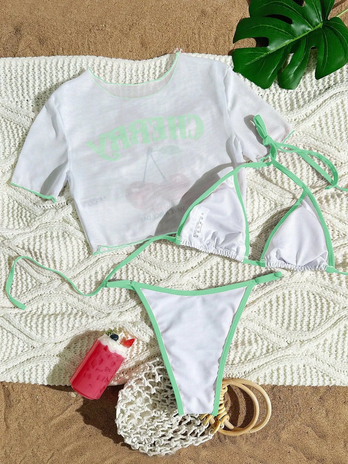 2026 Sexy 3 Piece Women Swimsuit Short-sleeve Cover-up Swimwear Summer Print Bikini Set Brazilian Beachwear Party Bathing Suit