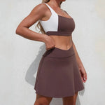Women's Seamless Yoga Set Bra Short-skirt 2 Piece Set Slim Fit High Waist Beautiful Back Tracksuit Sports Running Fitness Suit