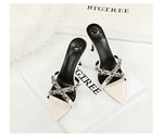 Water Diamond Women's Sandals Summer Cross Band High Heel Slip-On Shoes Leather Material Anti-Slip Rubber Sole Casual Style