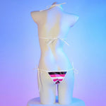 PU Leather Micro Bikini Set Women Swimsuit Japanese Kawaii Stripes Bra Set Sexy Lingerie Underwear Summer Swimwear Costume