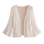 3/4 Sleeve Hollow Out Open Front Sheer Sweater Crochet Cardigan for Women Lightweight Boho Summer Beach Knit Shrug