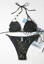 DEKA String Halter Ring Bikini Set Solid Shiny Swimsuit New Linked Chain Swimwear Women Strappy Bathing Suit Beach