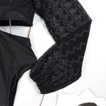 One Piece Swimsuit Sexy Long Sleeve Tropical Print Swimwear Women Bandage Monokini Hollow Out Bathing Suit String Beachwear 2023