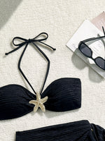 Sexy Metal Starfish Bikinis Set Women Brown Bandeau Push Up Mesh Skirt 3 Piece Swimsuit 2025 Beach Bathing Suit Holiday Swimwear