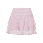 Womens Mini Skirt Lace Flower Low Waist A-Line Layered Ruffled Skirt for Daily Party Club