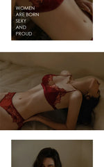 MOYISU Pure Desire Victoria French Lace Embroidered Lingerie Women's Thin Cup Triangle Cup Bra Set Comfortable No Underwire