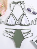 2025 Sexy Halter Strappy Metal Rings Bikini Women Swimwear Female Swimsuit Two-pieces Bikini set High Cut Bathing Suit Swim Lady