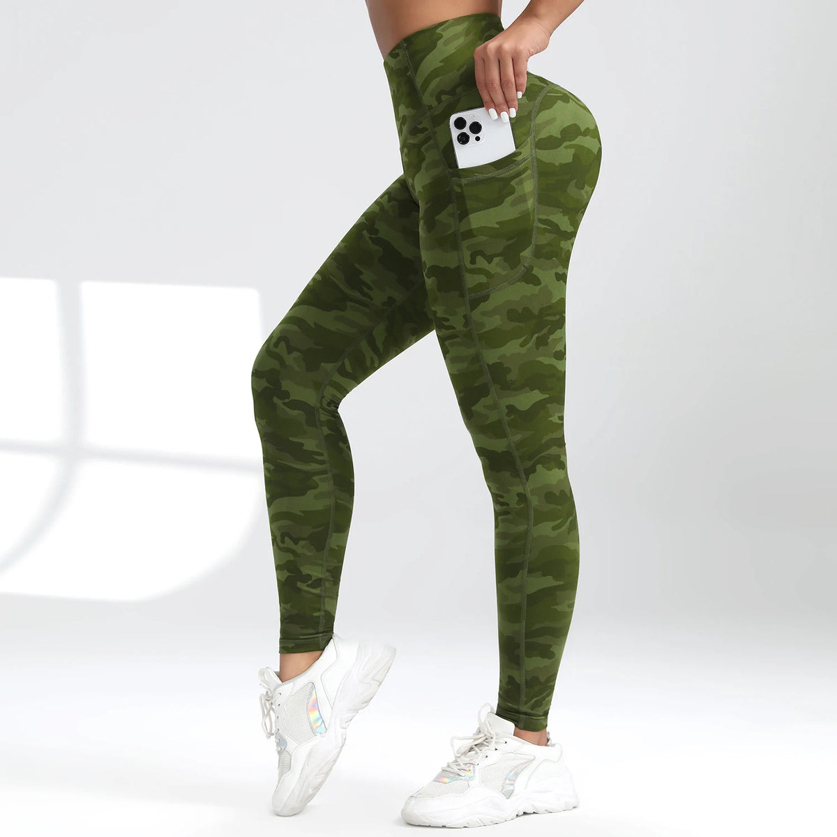 Camouflage Pockets High Waist Women Gym Leggings Casual Elastic Outdoors Pants High Street Style Workout Running Pants