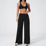 Women's Tracksuit Color Blocked Yoga Sets V Neck Sports Bra High Waist Flare Pants Fitness Suit Outdoor Running Workout Clothes