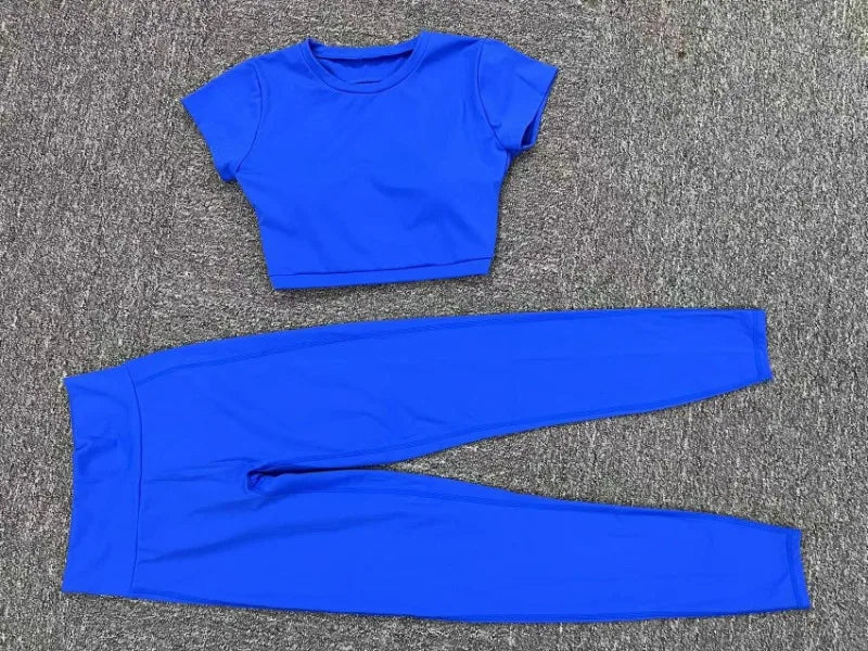 Women's Yoga Sets 2 Piece High Waist Hip Lift Leggings with Cross Back Sports Bra Seamless Workout Clothes Fitness Gym Wear Set