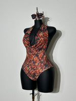 DEKA Women's New Sexy Red Snake Deep V One-piece Swimsuit With Chest Pad Print Adjustable Suspenders Backless Swimsuit