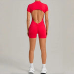 Women's Seamless Yoga Jumpsuits Fitness Sports Gym Hip-Lifting Beauty Back Short-Sleeved One-Piece Workout Training Bodysuits
