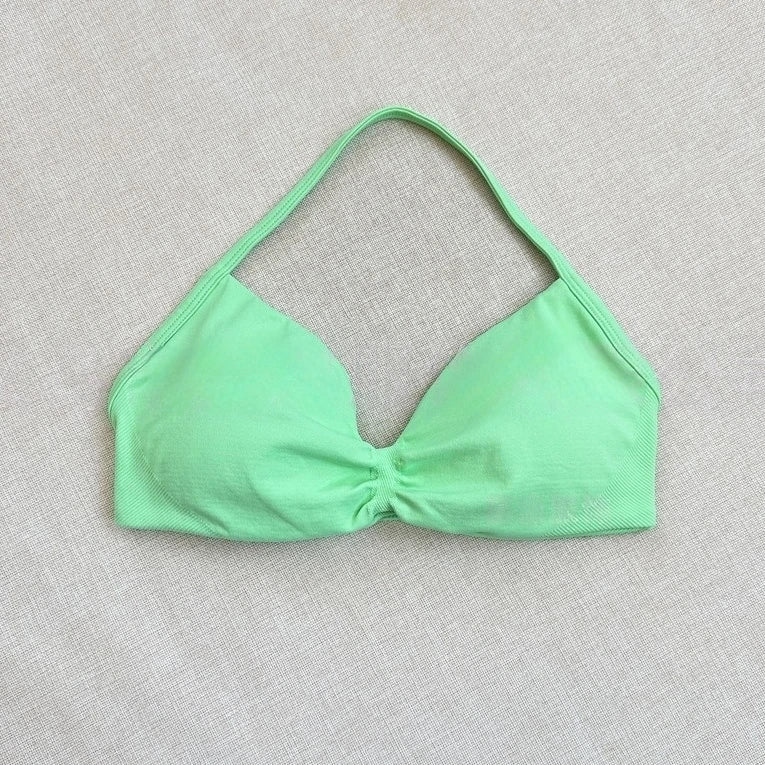 Women Seamless Impact Strappy Bra Removable Pads High Elastic Quick Dry Breathable Halter Neck Sports Top Yoga