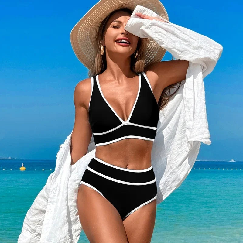 Sexy High Waist Bikini 2025 Coconut Palm Print Swimsuit Female Swimwear Women Bikinis Set Bather Beachwear Bathing Suit Pool